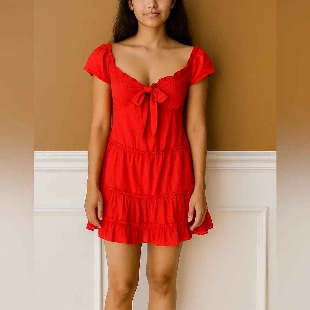 red mini dress xxs Delia Lace Long Sleeve Mini Dress - Red